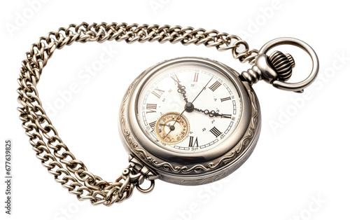 Silver Pocket Watch with Chain On Transparent Background