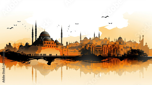 Sultanahmet Camii, Mosque, Istanbul, Turkey. Landmarks of Istanbul. Vector illustration
