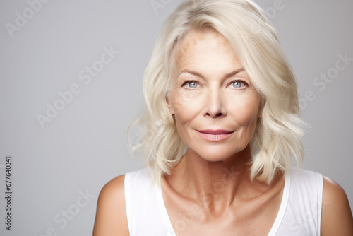 Photo of attractive mature senior beauty female face. © Kalim