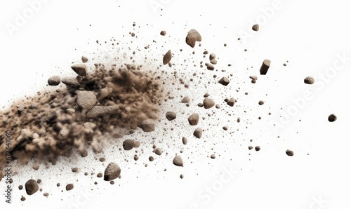 falling debris, dust and rubble isolated on white background, Generative AI © Not Just a Picture
