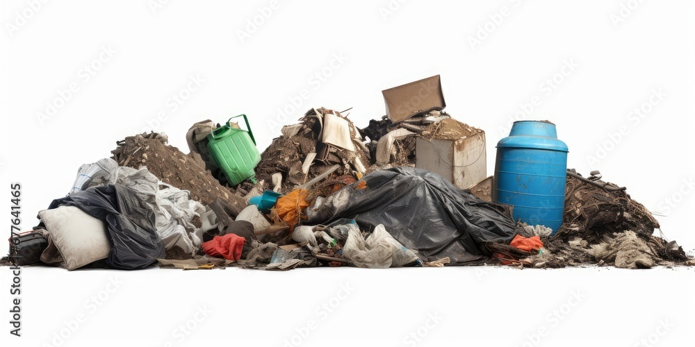 pile of trash, collection of garbage heap, isolated on white background, Generative AI - obrazy, fototapety, plakaty 
