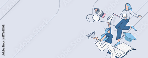 Education learning people flat vector concept hand drawn illustration
