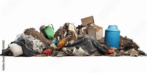 pile of trash, collection of garbage heap, isolated on white background, Generative AI photo