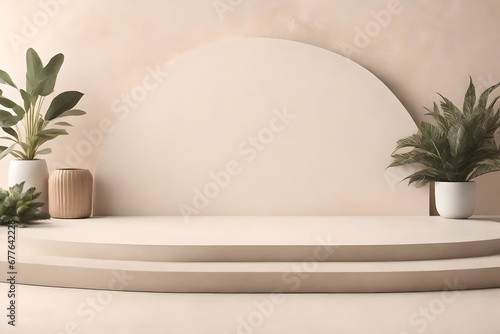 beige presentation plateform and podium background for product advertising