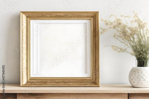 vintage frame mockup in beige interior
