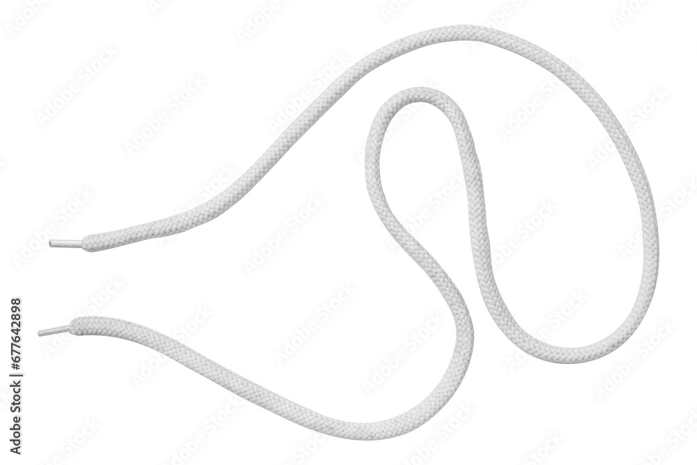 White shoe lace. Isolated on white background. - obrazy, fototapety, plakaty 