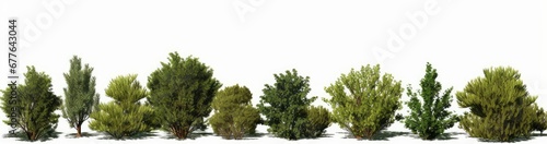 coniferous bushes and hedges, collection of lush plants isolated on white background, Generative AI