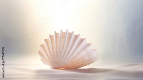 Shell on the beach with sunlight, AI photo