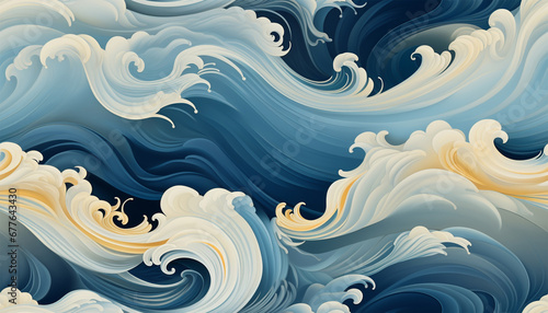 Sea waves pattern background. Waves pattern. Classic japanese waves in modern design,Blue and white lines. Element for design. Storm ocean. posters and prints