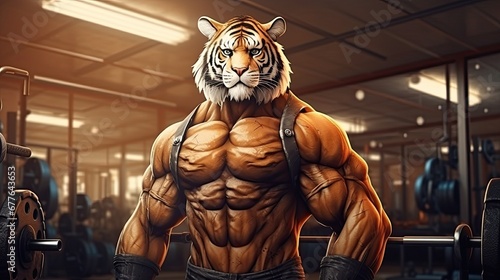 Muscular tiger with sport clothes at gym