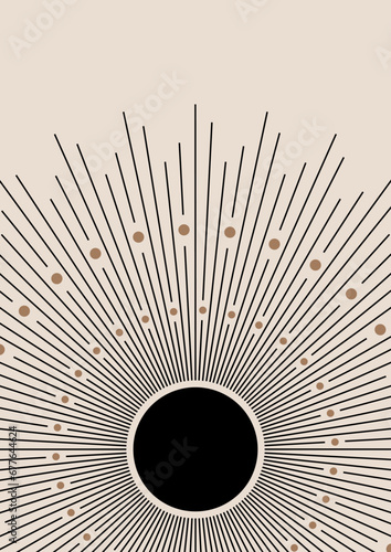 Abstract boho sun posters. Modern trendy minimal style. Mid Century Modern Wall Decor. Printable Wall Art. Digital Prints. Boho Wall Art. Minimalist. Beige and Black. Vector illustration