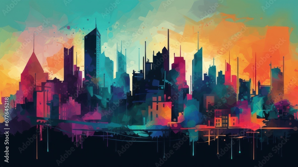 A semi-abstract interpretation of a city skyline AI generated illustration