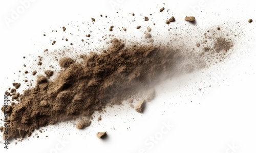 flying debris and dust, dirt close-up isolated on white background, Generative AI photo