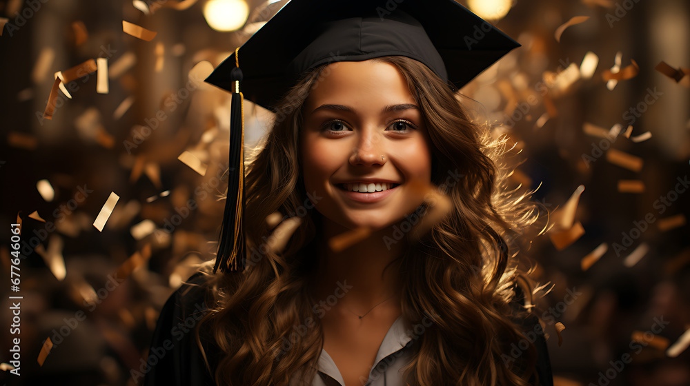 American girl graduating student celebrating Graduation. School ...