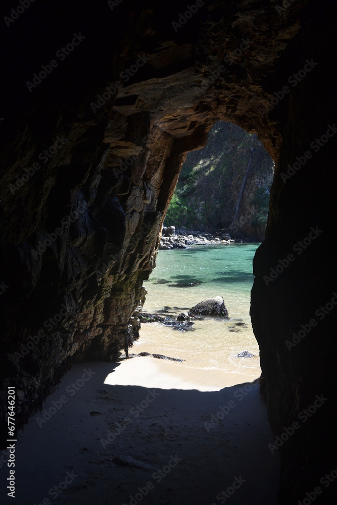 a beautiful cave on an exotic beach in the south of Chile