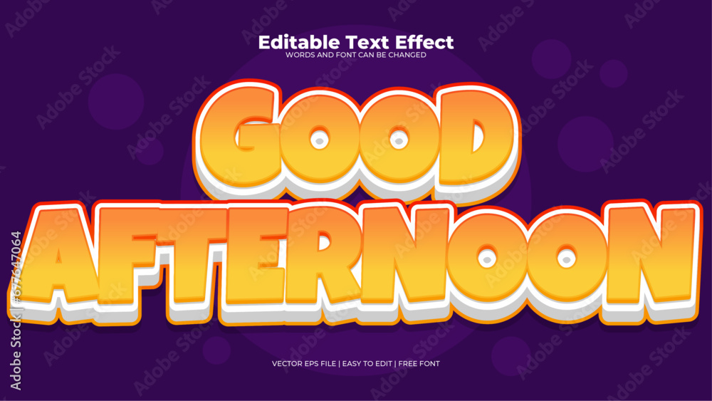 Purple violet orange and yellow good afternoon 3d editable text effect - font style - obrazy, fototapety, plakaty 