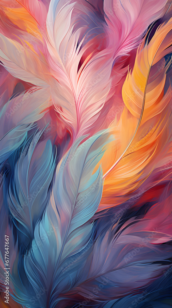 Purple, light orange, blue Feathers abstract drawing wallpaper