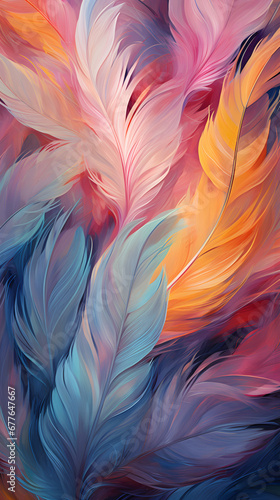 Purple  light orange  blue Feathers abstract drawing wallpaper