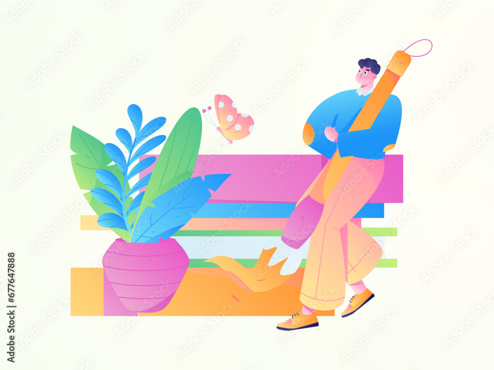 Fototapeta premium Education learning people flat vector concept hand drawn illustration 