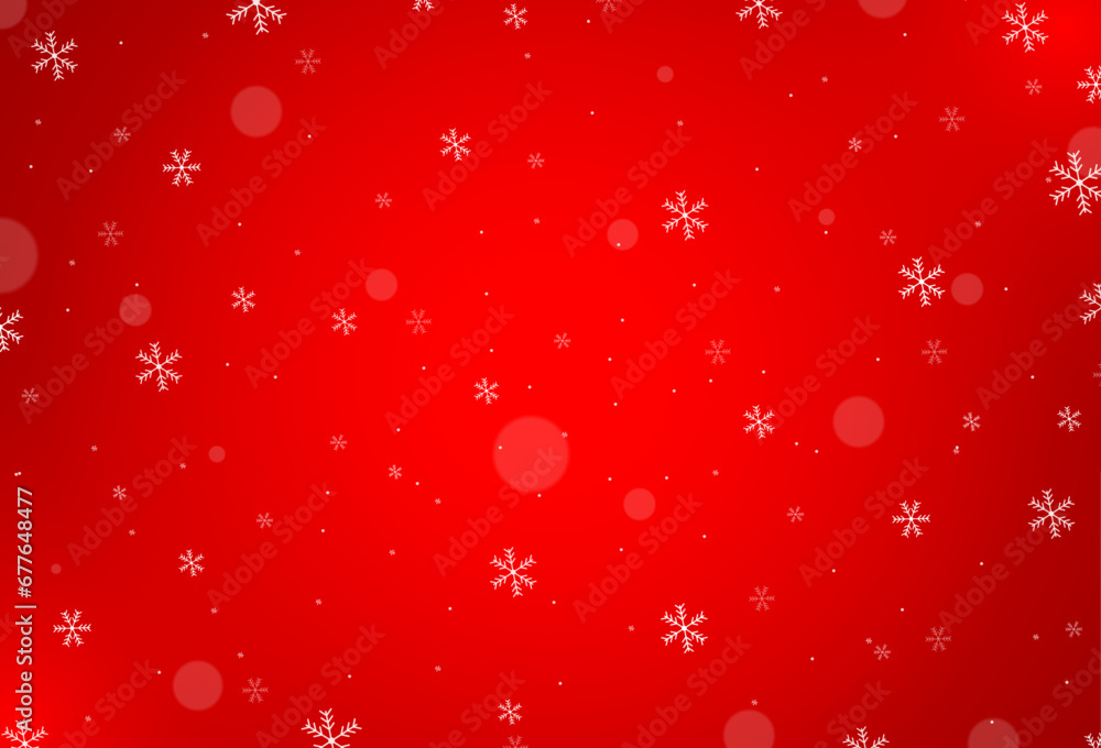 red background snow. scattered snowflakes. floating in the air. cold weather effect. Magic nature fantasy snow texture decoration. Vector illustration