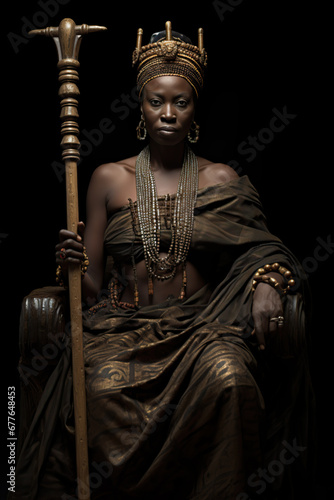 Queen Mother of Ejisu in the Ashanti Empire holding a queens wooden staff photo