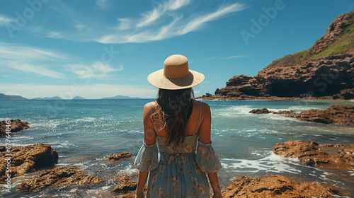 woman on the beach HD 8K wallpaper Stock Photographic Image 