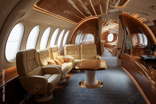 Interior of private luxury aircraft inside