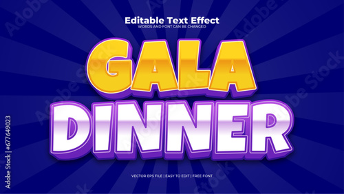 Yellow white and purple violet gala dinner 3d editable text effect - font style