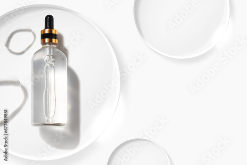 liquid aqua serum lotion dropper of beauty cosmetic skincare, product branding on white background photo