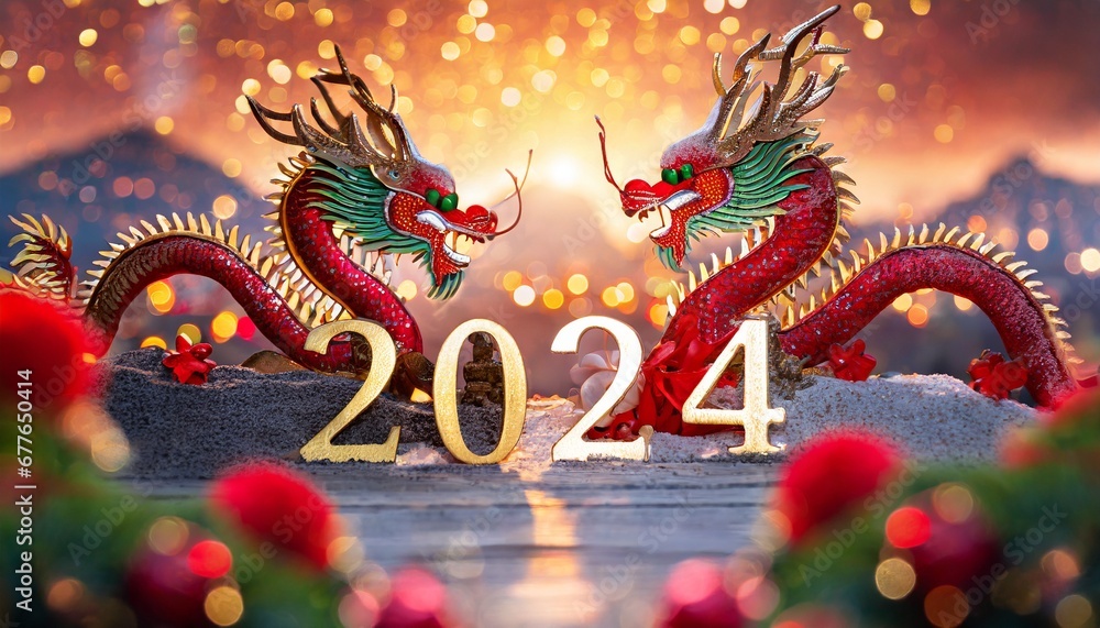 Fototapeta premium 2024, año nuevo de dragón