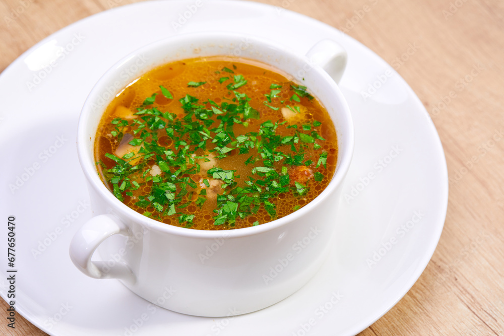 soup with organic vegeatable on wooden board soup with organic vegeatable on wooden board