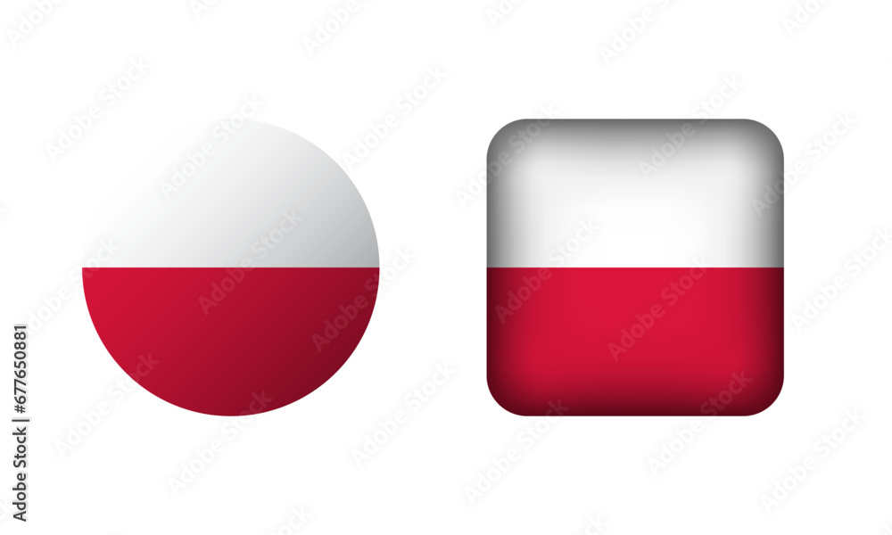 Flat Square and Circle Poland National Flag Icons Flat Square and Circle Poland National Flag Icons