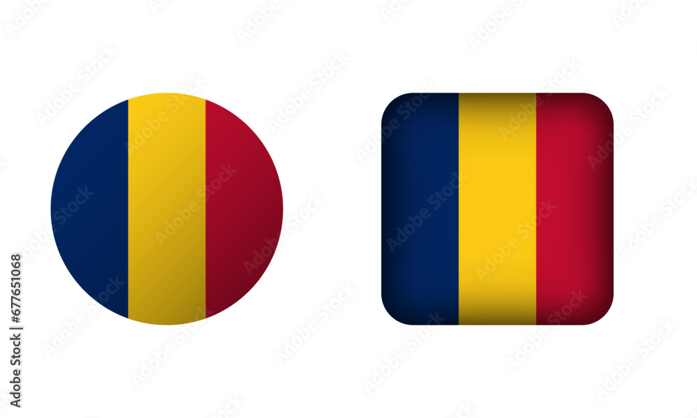 Fototapeta premium Flat Square and Circle Chad National Flag Icons