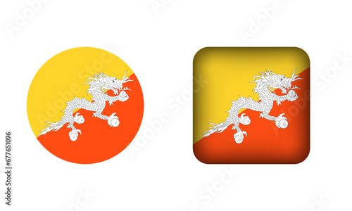 Flat Square and Circle Bhutan National Flag Icons