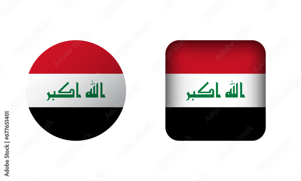 Flat Square and Circle Iraq National Flag Icons Flat Square and Circle Iraq National Flag Icons