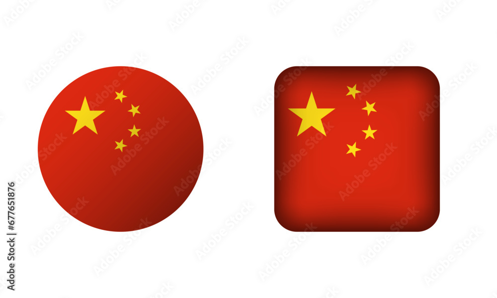 Flat Square and Circle China Flag Icons Flat Square and Circle China Flag Icons