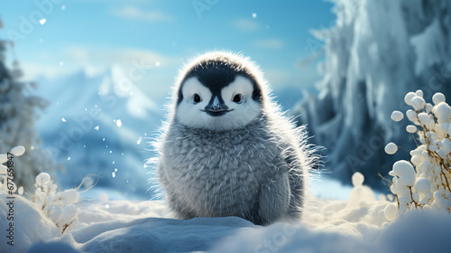 penguin in snow HD 8K wallpaper Stock Photographic Image 