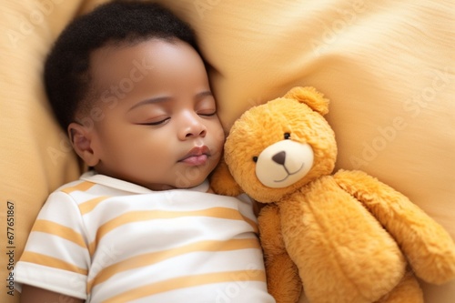 african Newborn baby is sleeping in a cute bedroom