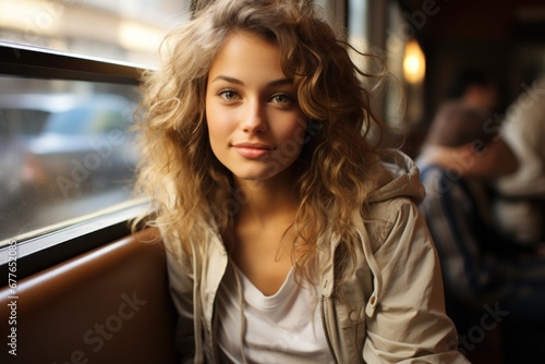 portrait of a woman in a train