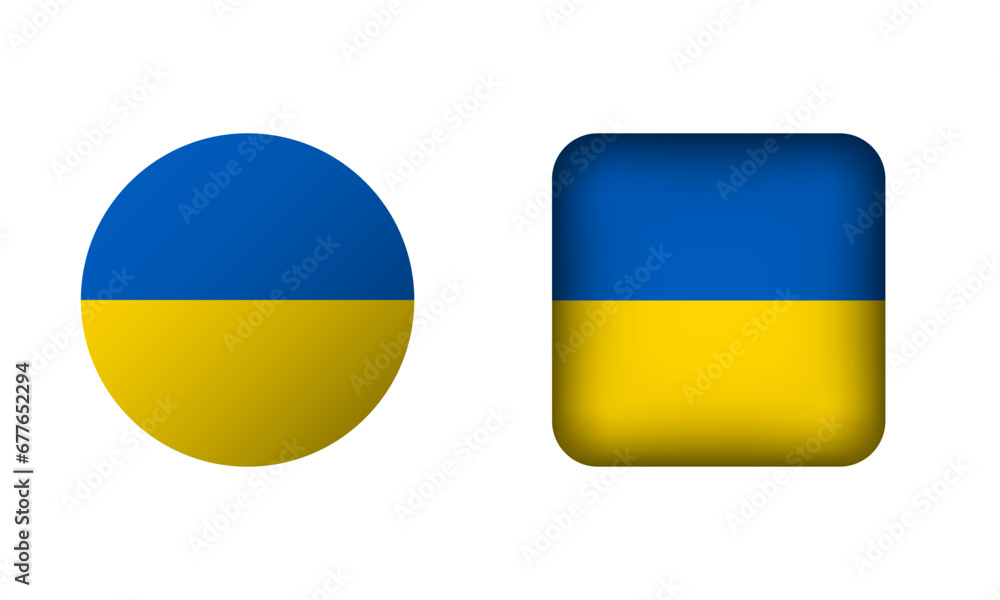 Flat Square and Circle Ukraine Flag Icons