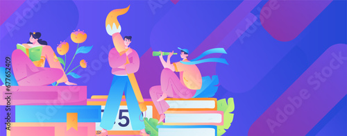 Education learning people flat vector concept hand drawn illustration
