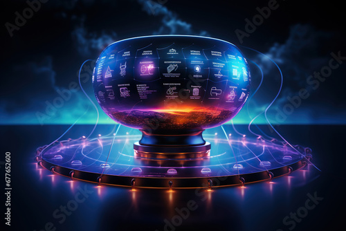 Abstract image of the World Cup cup on a dark blue background. Created by artificial intelligence photo