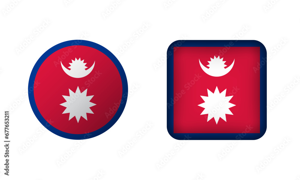 Flat Square and Circle Nepal Flag Icons Flat Square and Circle Nepal Flag Icons