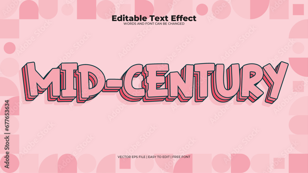 Pink mid century 3d editable text effect - font style