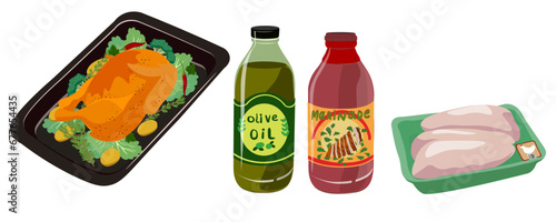 dishes and products in vector. different types and food systems. delicious healthy beautiful food in semi-realistic style. objects for the menu of a cafe bar restaurant application website leaflet boo