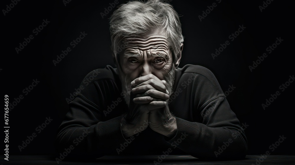 old man in a black background