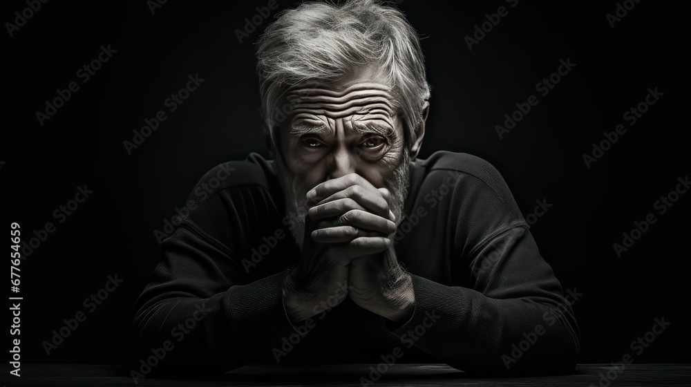 old man in a black background old man in a black background