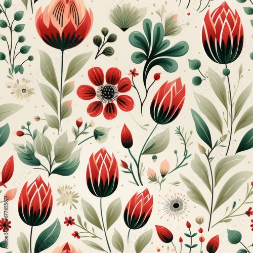 Seamless pattern with tulips  vintage style  AI generated