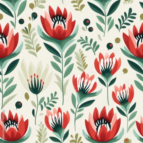 Seamless pattern with tulips, vintage style, AI generated
