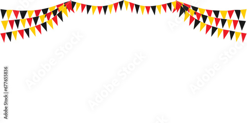 Bunting Hanging Red Black and Yellow Flag Triangles Banner Background. Bunting flags for celebration, party, fair, market, sale, nations. German, Deutschland concepts.